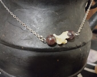 Snake Vertebrae w/ Garnet Necklace - Hand Crafted