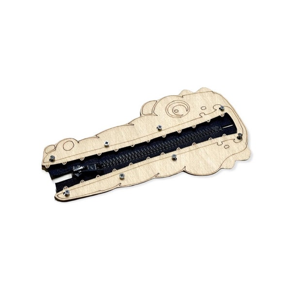 Wooden Busy Board Parts Crocodile Zipper Montessori Activity Sensory Toy Toddler Learning Wood Laser Cut Engraving