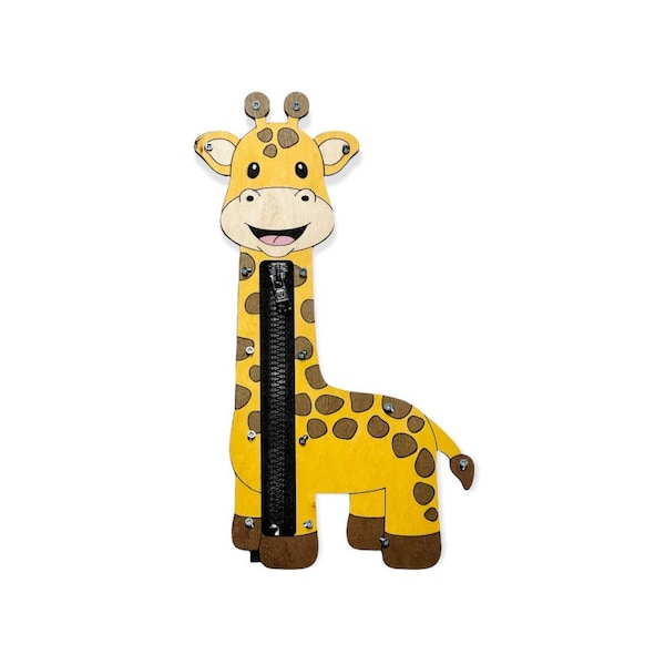 Wooden Busy Board Parts Giraffe Zipper Montessori Activity Sensory Toy Toddler Learning Wood Laser Cut Engraving