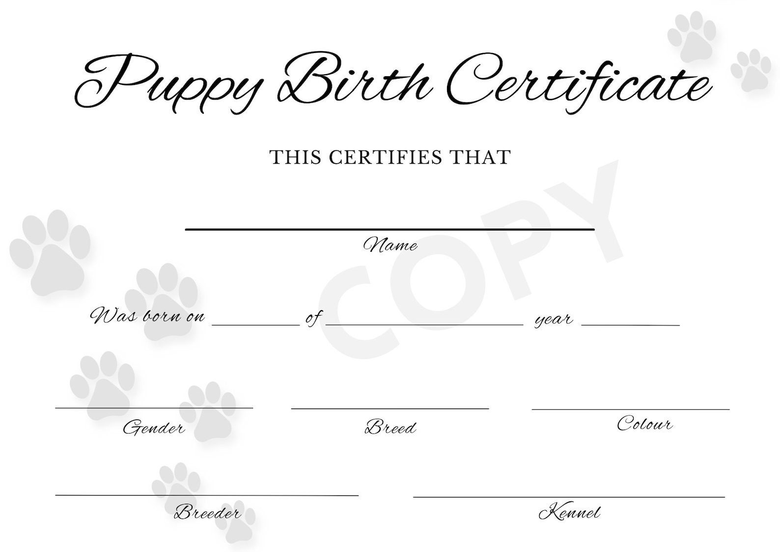 Puppy Birth Certificate Etsy Puppy Birth Certificate Etsy