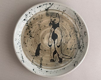 Boss Level Cat with Rat Sidekick (9-1/4" diameter) stoneware plate handmade wheel-thrown