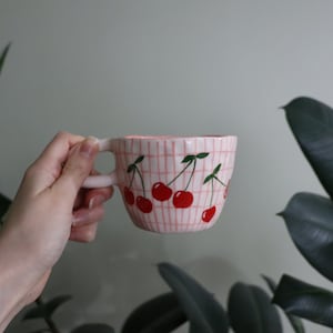 Ceramic Cherry Mug | Handmade ceramic cherry mug  with handle