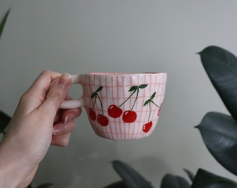 Ceramic Cherry Mug | Handmade ceramic cherry mug  with handle