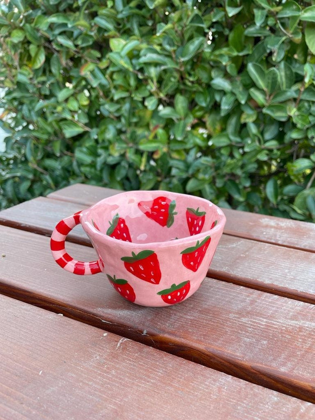 Preorder:strawberries Forever Handmade Ceramic Mug-clay Mug  Handmade,handmade Coffee Mug,aesthetic Mug,modern Coffee Mug,cute Mug 