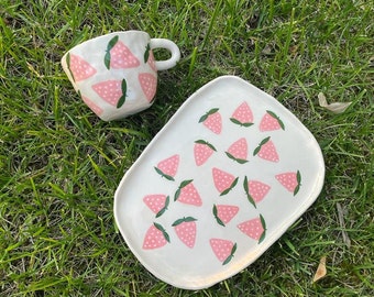 Ceramic Strawberry Plate | Handmade Ceramic Amorf Plate