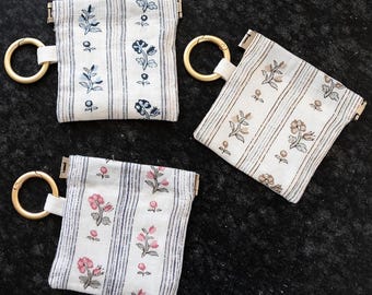 Handmade Fabric AirPods Case with Key Ring | Magnetic Closure Pouch | Designer Fabric Coin Purse