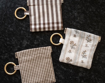 Handmade Plaid AirPods Case with Key Ring | Fabric Coin Purse | Magnetic Closure Pouch