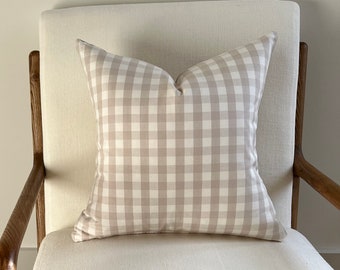 Elton Check Throw Pillow Cover | Schumacher Natural Beige Cotton