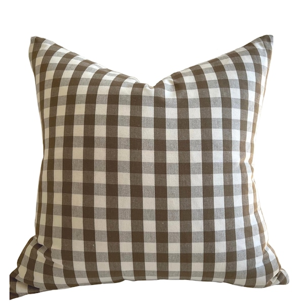 Elton Check  in Brown  | Decorative Pillow Cover | Schumacher  | 18x18, 20x20, 22x22 and 14x20