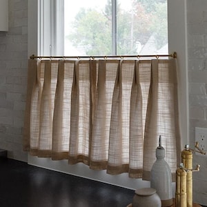 Lined Top Pinch Pleat Cafe Curtains in Brown | Custom Linen Blend Cafe Curtains | Pinch Pleated Curtains | Half Curtain | Window Panels