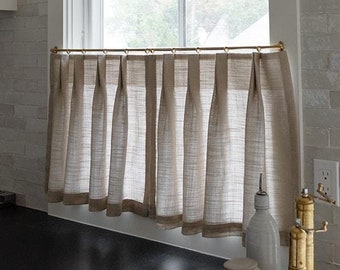 Lined Linen Blend Cafe Curtains, Warm Gray Pinch Pleat, Custom Kitchen Window Panel