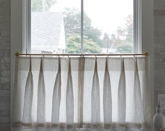 Lined Ticking Stripe Linen Cafe Curtain | Pinch Pleat Panel