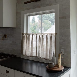 Small Hem Cafe Curtains in Warm Gray | Top Pinch Pleat Cafe Curtains | Linen Blend Cafe Curtain Panel | Custom Pleated Kitchen Cafe Curtains