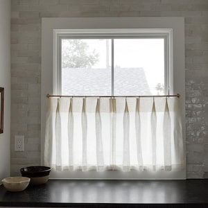 Cortinas e cortinas de linho sólido sem forro com pregas superiores para cafeteria | Cortinas de cozinha | Cortinas plissadas personalizadas para cafeteria | Cortinas de linho branco
