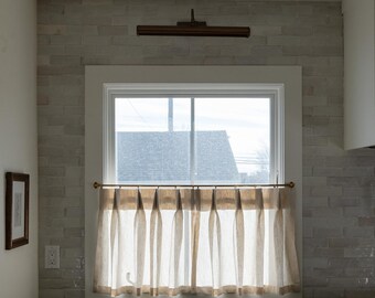 Top Pleat Cafe Curtains - Warm White Textured Cotton Linen Blend, Light Filtering