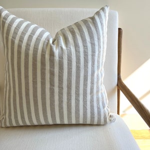 Linen Stripe Pillow | Schumacher Pillows | Schumacher Pillow Cover | Designer Throw Pillows | Neutral Schumacher Fabric | Indie Room Decor