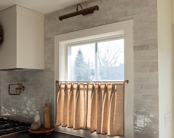 Top Pleat Cafe Curtain – Brown Linen Blend, Privacy Panel, Relaxed Hem