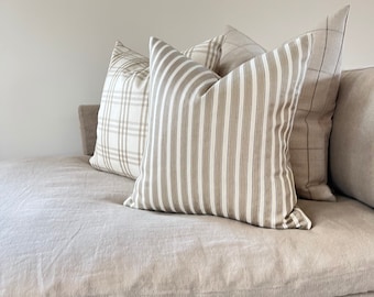 Schumacher Antique Ticking Stripe Pillow Cover | Linen Cushion