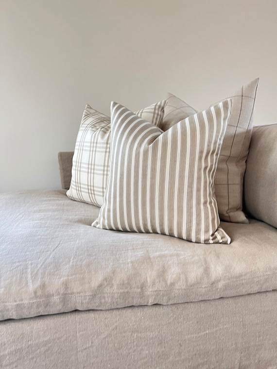 Schumacher Antique Ticking Stripe Pillow Cover | Linen Cushion