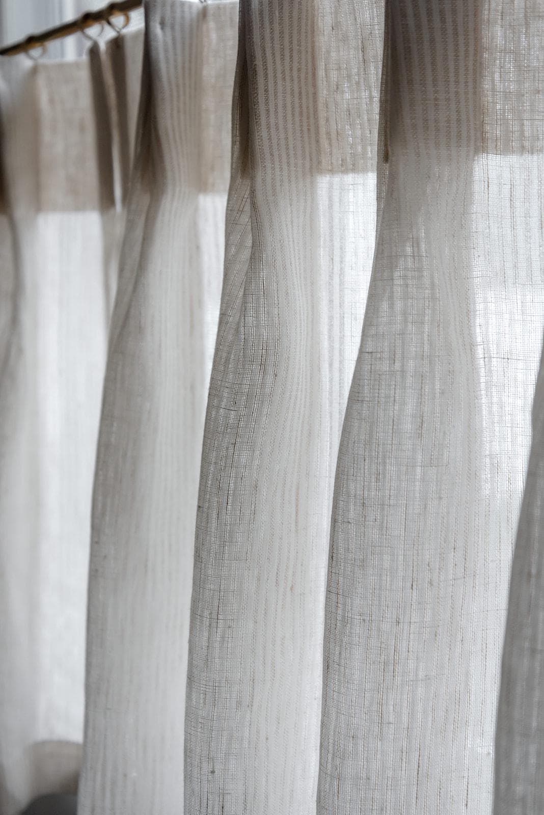 Unlined Drapery Unlined Top Pinch Pleat Cafe Curtains & Drapes in Ticking Stripe Linen ...