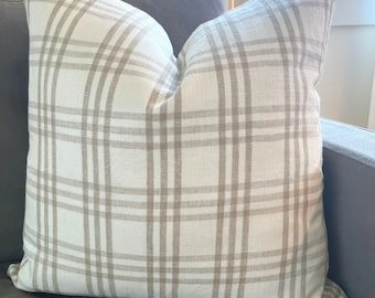 Schumacher Imogen Plaid Pillow Cover | Fawn Linen Throw Pillow