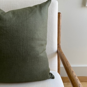 Olive Green Solid Linen Throw Pillow Covers | Decorative Pillow Cover | Luxury Home Decor | Moss Green Pillowcase | Green Linen Throw Pillow