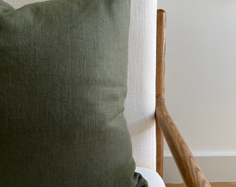 Olive Green Linen Throw Pillow Cover | Minimalist Home Decor
