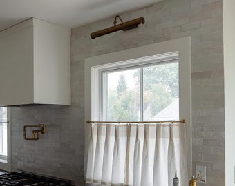 Lined Top Pinch Pleat Cafe Curtains and Window Panels in Textured Soft White | Pleated Cafe Curtains for Kitchen | Custom White Cafe Curtain