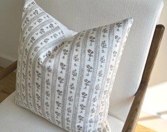 Fawn Floral Stripe Designer Pillow | Schumacher Pillows | Schumacher Pillow Cover | Designer Throw Pillows, Schumacher Fabric Cabanon Stripe