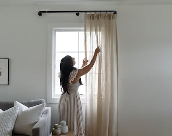 Natural Brown Linen Blend Curtains | Pinch Pleat Full Length Drapes