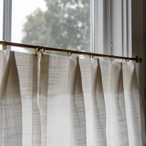 Linen-Blend Top Pinch Pleat Cafe Curtains — Unlined, Tailored | Custom Window Panels, White, Brown, Gray