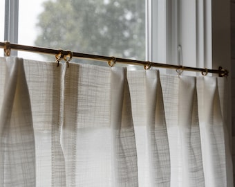 Linen-Blend Top Pinch Pleat Cafe Curtains — Unlined, Tailored | Custom Window Panels, White, Brown, Gray