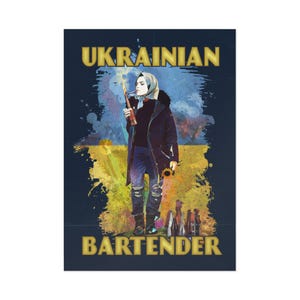 Ukrainischer Barkeeper (Original), Kunst Postkarten (Ukraine, Politische Kunst, Graffiti Kunst, Antikriegskunst)