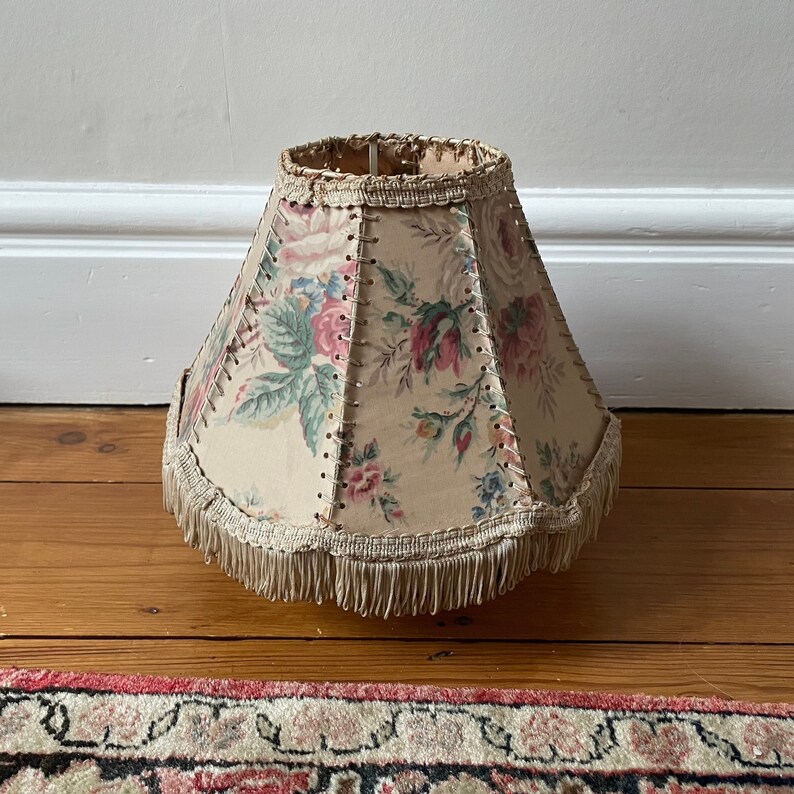 Antique Lampshade Lamp Shade Tassel Floral Pattern Structured Etsy