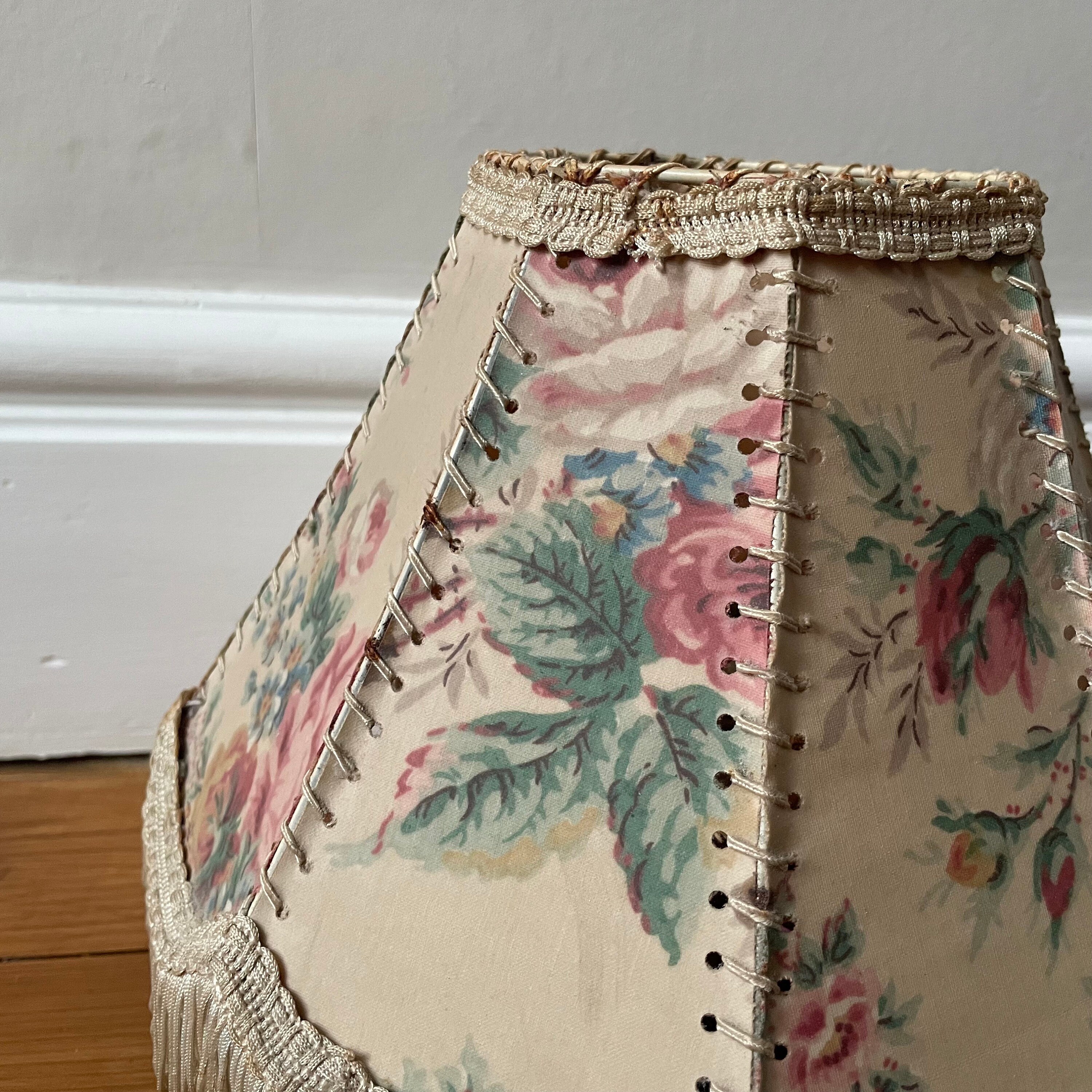 Antique Lampshade Lamp Shade Tassel Floral Pattern Structured Etsy