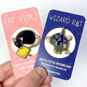 Set of 2 Rat Enamel Pins - Ravioli Rat & Wizard Rat
