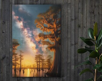 Atchafalaya Milky Way - Night Sky Over Cypress Trees Wall Art Digital Canvas Print