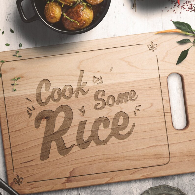 Cook Some Rice Premium Maple Wood Cutting Board Cajun Cook Gumbo