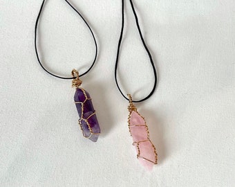 Crystal necklace | Rose Quartz | Amethyst | Handmade jewelry | Wire wrapped crystal | Pick your own chain | Pendant necklace