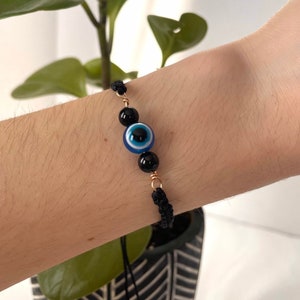 Evil eye beads with black tourmaline bracelet | Protection bracelet | Crystal bracelet
