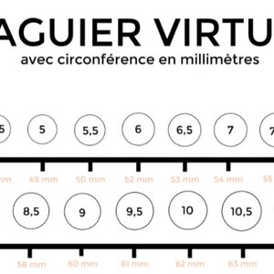 Pode incluir: Um gr&aacute;fico que mostra os tamanhos dos an&eacute;is em mil&iacute;metros. O gr&aacute;fico inclui uma r&eacute;gua com medidas de 47 mm a 65 mm. O gr&aacute;fico tamb&eacute;m inclui uma s&eacute;rie de c&iacute;rculos com n&uacute;meros que representam os tamanhos dos an&eacute;is de 4,5 a 11.
