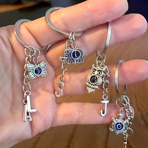 Animal and Evil eye keychain | Protection keyring |Personalized evil eye keychain with Initial | Choose your charm