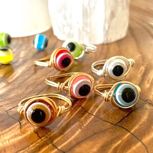 Evil eye rings | Silver or Gold ring | Handmade jewelry | Dark blue Evil eye | Protection ring | Crystal rings | Evil eye jewelry imagem 9