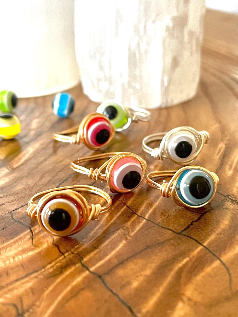 Evil eye rings | Silver or Gold ring | Handmade jewelry | Dark blue Evil eye | Protection ring | Crystal rings | Evil eye jewelry imagem 9
