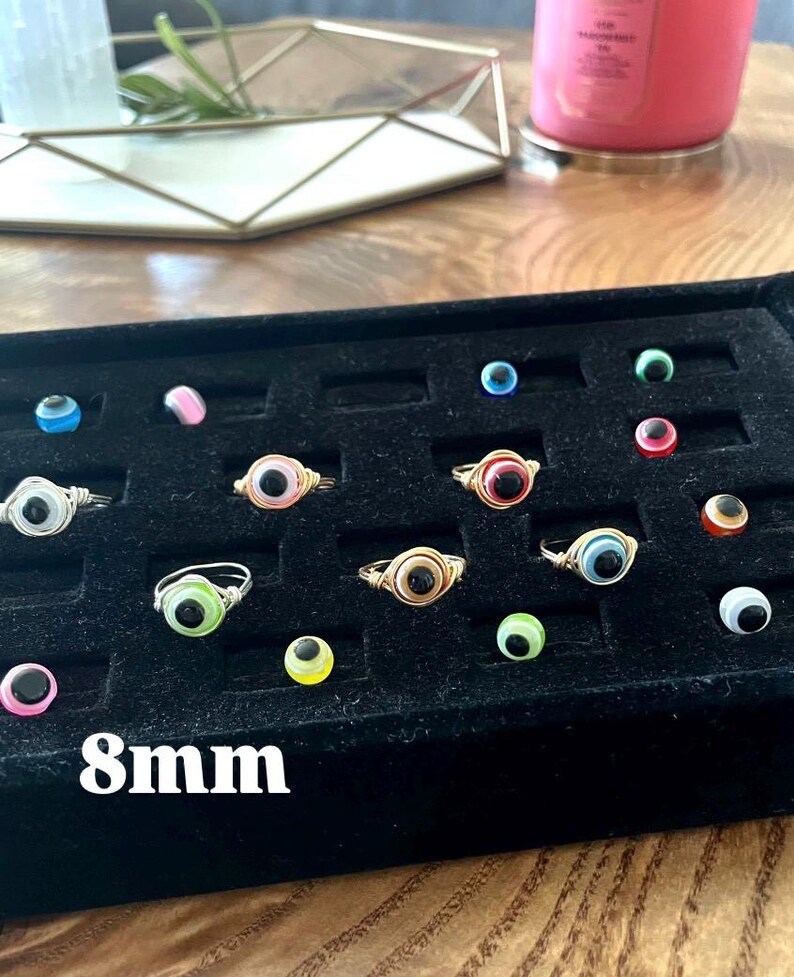 Evil eye rings | Silver or Gold ring | Handmade jewelry | Dark blue Evil eye | Protection ring | Crystal rings | Evil eye jewelry imagem 6