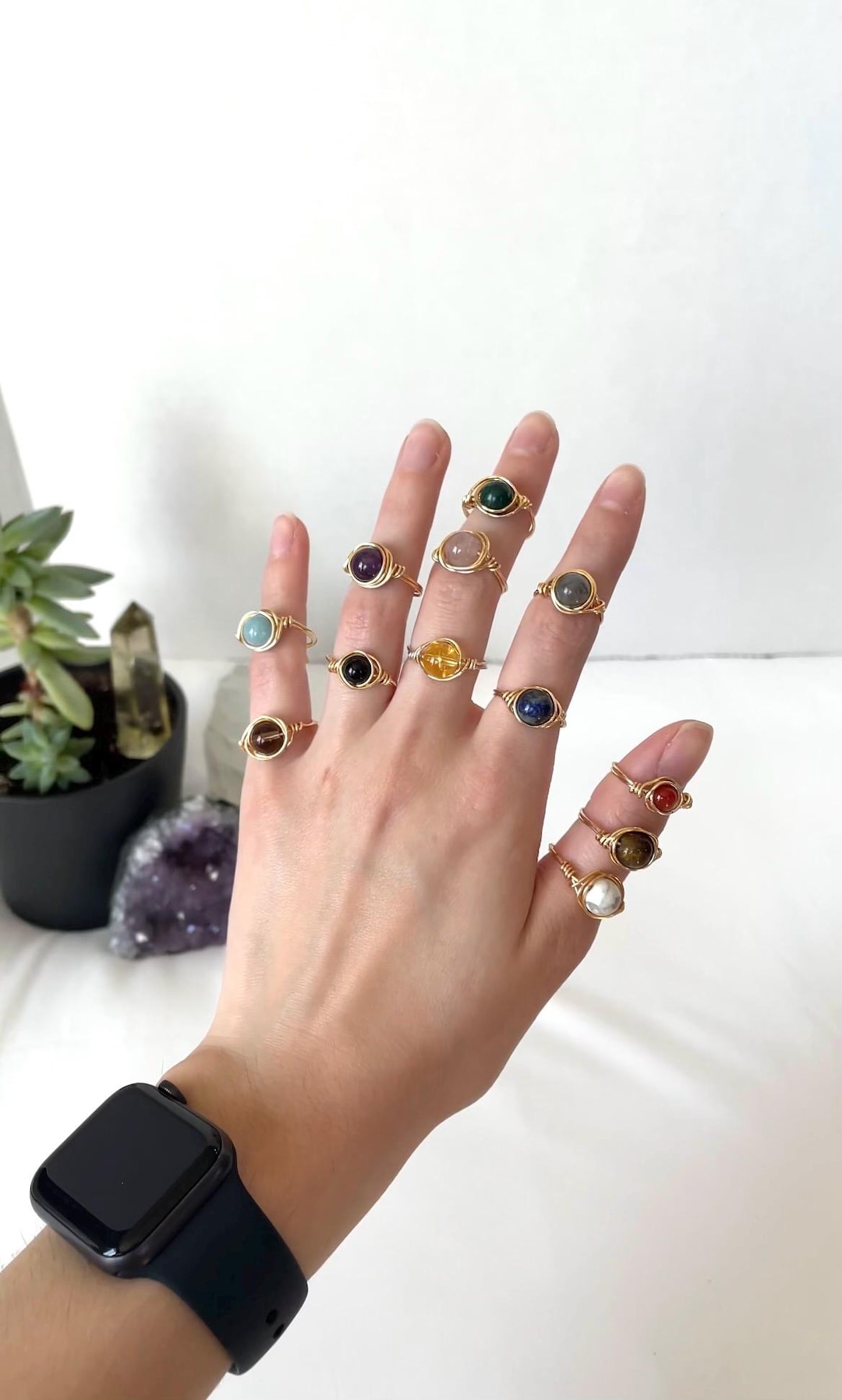 Simple Crystal Rings Crystal Rings | Gold or Silver Plated Rings | Wire Wrapped Crystal ...