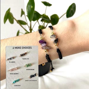 Raw stone Crystal bracelets | Personalized | 8 crystals chip choices available | Bracelet de crystal en macramé