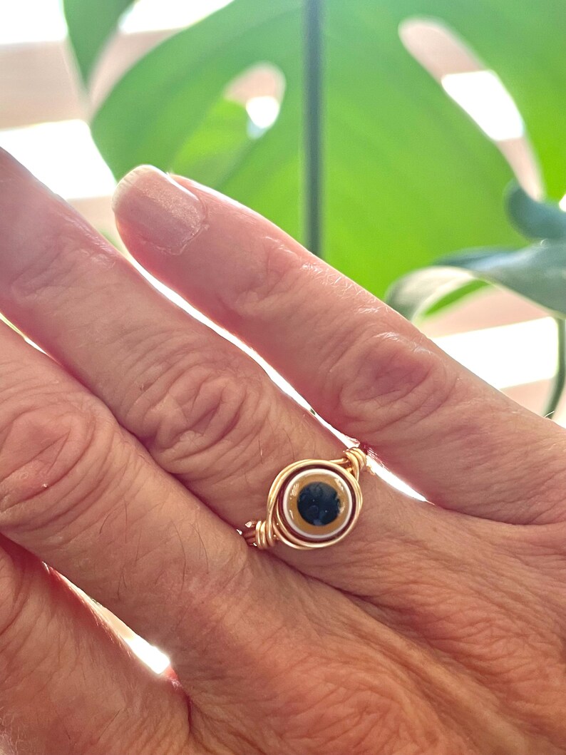 Evil eye rings | Silver or Gold ring | Handmade jewelry | Dark blue Evil eye | Protection ring | Crystal rings | Evil eye jewelry imagem 13