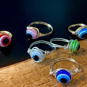 Evil eye rings | Silver or Gold ring | Handmade jewelry | Dark blue Evil eye | Protection ring | Crystal rings | Evil eye jewelry imagem 10