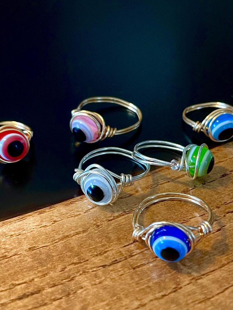Evil eye rings | Silver or Gold ring | Handmade jewelry | Dark blue Evil eye | Protection ring | Crystal rings | Evil eye jewelry imagem 10